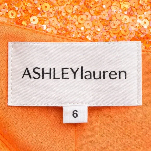 Ashley Lauren 11107 Iridescent Orange Sequin Mermaid Prom Gown Size 6